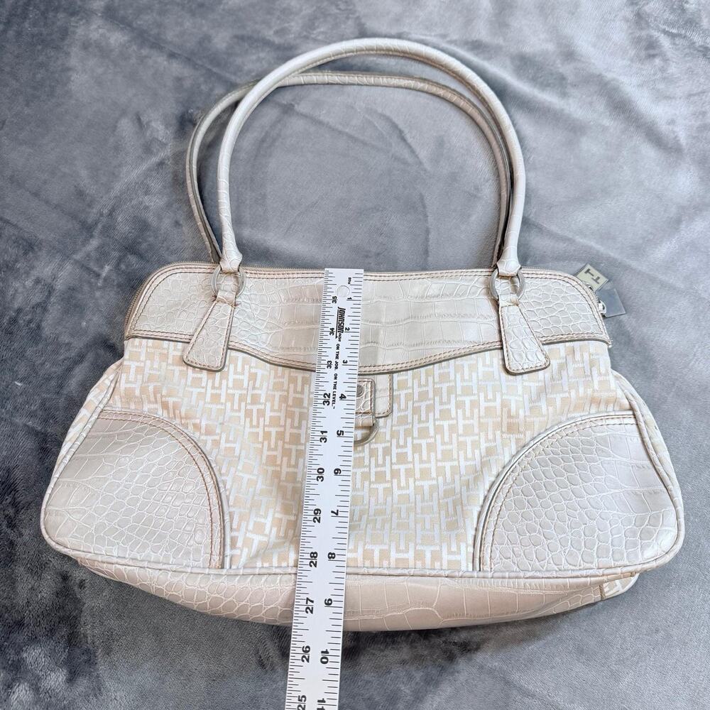 Tommy Hilfiger Monogram Textured Trim Leather Shoulder Bag Beige/White - Picture 5 of 11